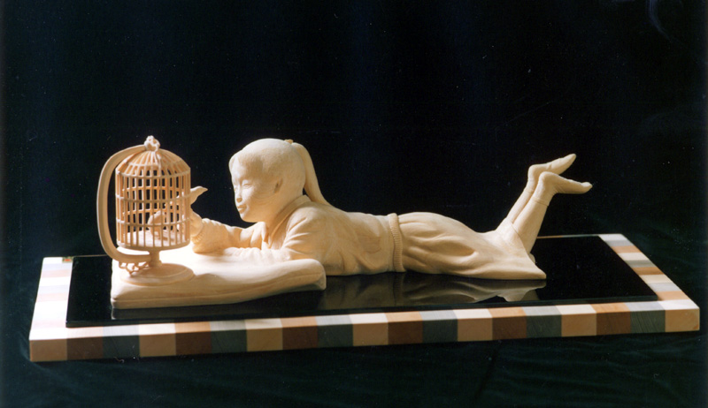 BE974 井波彫刻作家　大野秋次 勤作　舞獅子　一刀彫　置物　獅子舞　共箱　栞 BE974 井波彫刻作家 大野秋次 勤作 舞獅子 一刀彫 置物 獅子舞